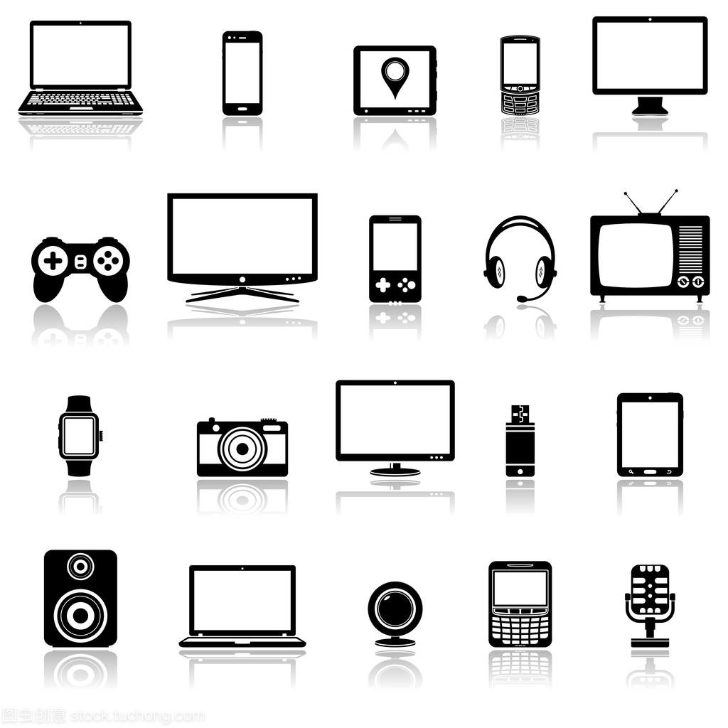 技術設備和多媒體小工具圖標用反射